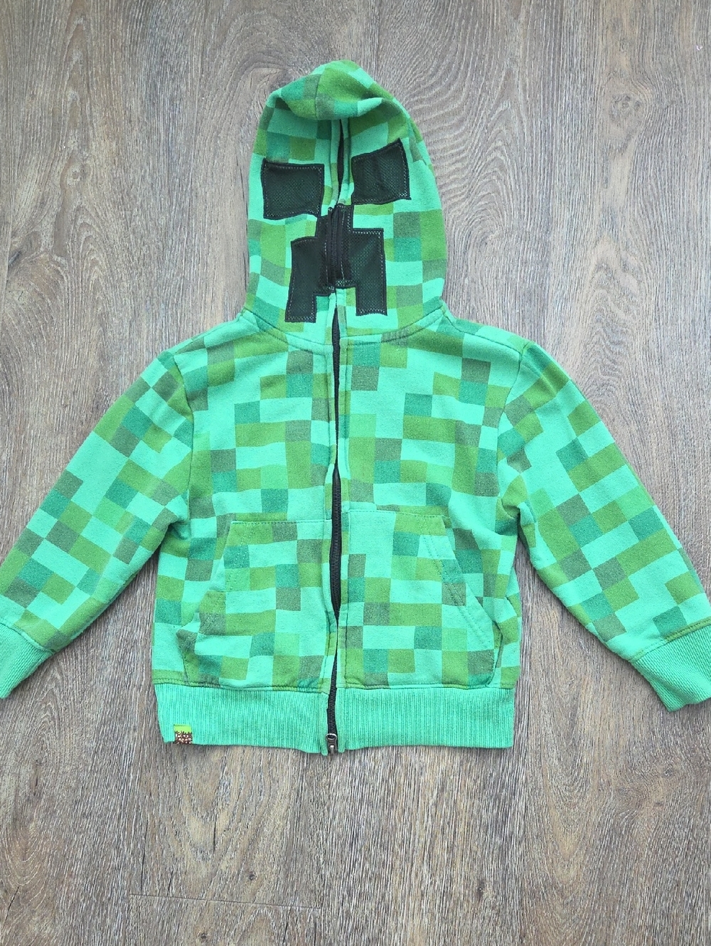 Minecraft Kids Green Pixel-Pattern Zip Hoodie Size XS